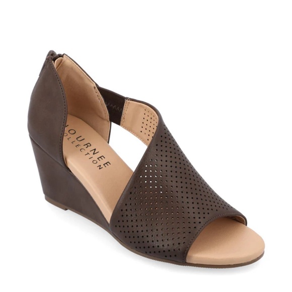 🀄️♣️ JOURNEE COLLECTION ARETHA WEDGE HEEL SANDALS IN FAUX LEATHER SIZE 7 1/2 - Picture 7 of 16